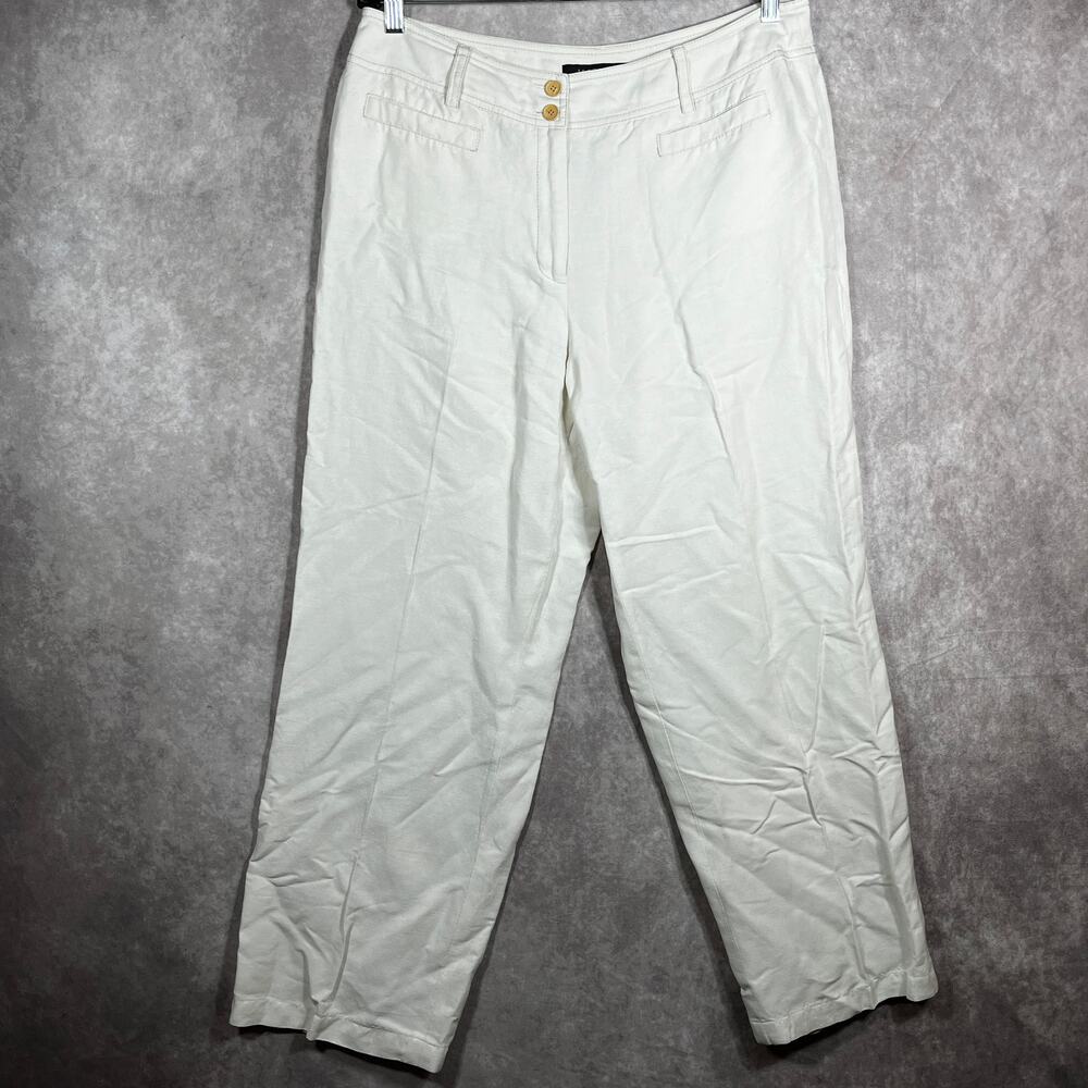 Kasper Pants 14 White Linen Blend Trousers Ankle Straight Leg Career Casual Work